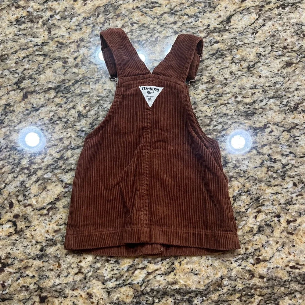 OshKosh Bgosh Brown‎ Corduroy Overall Jumper Dress Baby Girls 12M Vestbak